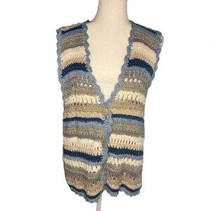 Vintage Knit Sweater Vest Scalled Edges Grandmacore M